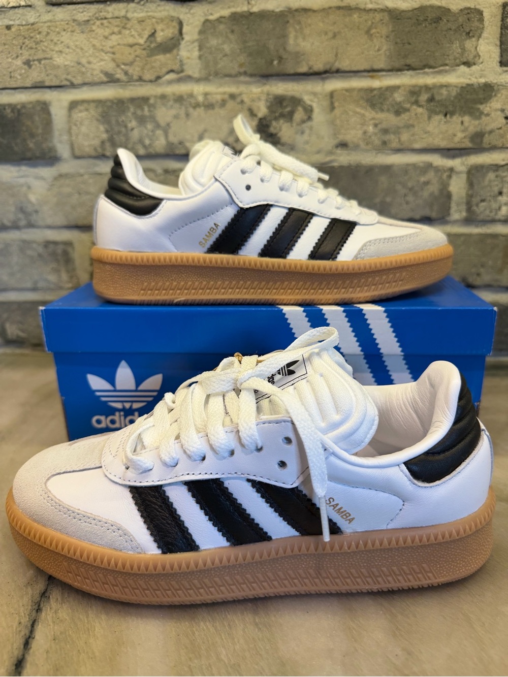 adidas Kids Samba Sneakers in White, Black & Gum